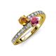 3 - Delise 5.00mm Round Citrine and Rhodolite Garnet with Side Diamonds Bypass Ring 