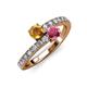 3 - Delise 5.00mm Round Citrine and Rhodolite Garnet with Side Diamonds Bypass Ring 