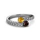 2 - Delise 5.00mm Round Citrine and Red Garnet with Side Diamonds Bypass Ring 