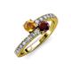 3 - Delise 5.00mm Round Citrine and Red Garnet with Side Diamonds Bypass Ring 