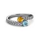2 - Delise 5.00mm Round Citrine and Aquamarine with Side Diamonds Bypass Ring 