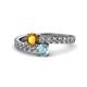 1 - Delise 5.00mm Round Citrine and Aquamarine with Side Diamonds Bypass Ring 