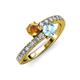 3 - Delise 5.00mm Round Citrine and Aquamarine with Side Diamonds Bypass Ring 
