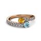 2 - Delise 5.00mm Round Citrine and Aquamarine with Side Diamonds Bypass Ring 