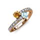 3 - Delise 5.00mm Round Citrine and Aquamarine with Side Diamonds Bypass Ring 