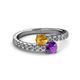 2 - Delise 5.00mm Round Citrine and Amethyst with Side Diamonds Bypass Ring 