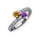 3 - Delise 5.00mm Round Citrine and Amethyst with Side Diamonds Bypass Ring 