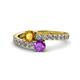 1 - Delise 5.00mm Round Citrine and Amethyst with Side Diamonds Bypass Ring 