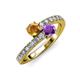 3 - Delise 5.00mm Round Citrine and Amethyst with Side Diamonds Bypass Ring 