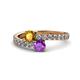 1 - Delise 5.00mm Round Citrine and Amethyst with Side Diamonds Bypass Ring 
