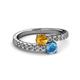 2 - Delise 5.00mm Round Citrine and Blue Topaz with Side Diamonds Bypass Ring 