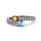 1 - Delise 5.00mm Round Citrine and Blue Topaz with Side Diamonds Bypass Ring 