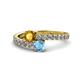 1 - Delise 5.00mm Round Citrine and Blue Topaz with Side Diamonds Bypass Ring 