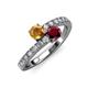 3 - Delise 5.00mm Round Citrine and Ruby with Side Diamonds Bypass Ring 
