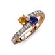 3 - Delise 5.00mm Round Citrine and Blue Sapphire with Side Diamonds Bypass Ring 