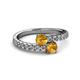 2 - Delise 5.00mm Round Citrine with Side Diamonds Bypass Ring 