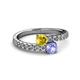 2 - Delise 5.00mm Round Yellow Sapphire and Tanzanite with Side Diamonds Bypass Ring 