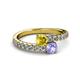 2 - Delise 5.00mm Round Yellow Sapphire and Tanzanite with Side Diamonds Bypass Ring 