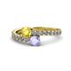1 - Delise 5.00mm Round Yellow Sapphire and Tanzanite with Side Diamonds Bypass Ring 