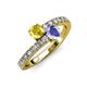 3 - Delise 5.00mm Round Yellow Sapphire and Tanzanite with Side Diamonds Bypass Ring 