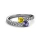 2 - Delise 5.00mm Round Yellow Sapphire and Iolite with Side Diamonds Bypass Ring 