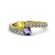 1 - Delise 5.00mm Round Yellow Sapphire and Iolite with Side Diamonds Bypass Ring 