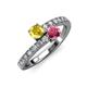 3 - Delise 5.00mm Round Yellow Sapphire and Rhodolite Garnet with Side Diamonds Bypass Ring 