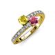 3 - Delise 5.00mm Round Yellow Sapphire and Rhodolite Garnet with Side Diamonds Bypass Ring 