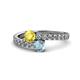 1 - Delise 5.00mm Round Yellow Sapphire and Aquamarine with Side Diamonds Bypass Ring 