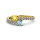1 - Delise 5.00mm Round Yellow Sapphire and Aquamarine with Side Diamonds Bypass Ring 