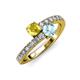 3 - Delise 5.00mm Round Yellow Sapphire and Aquamarine with Side Diamonds Bypass Ring 