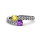1 - Delise 5.00mm Round Yellow Sapphire and Amethyst with Side Diamonds Bypass Ring 