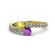 1 - Delise 5.00mm Round Yellow Sapphire and Amethyst with Side Diamonds Bypass Ring 