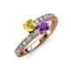 3 - Delise 5.00mm Round Yellow Sapphire and Amethyst with Side Diamonds Bypass Ring 