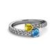 2 - Delise 5.00mm Round Yellow Sapphire and Blue Topaz with Side Diamonds Bypass Ring 