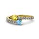 1 - Delise 5.00mm Round Yellow Sapphire and Blue Topaz with Side Diamonds Bypass Ring 