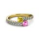 2 - Delise 5.00mm Round Yellow and Pink Sapphire with Side Diamonds Bypass Ring 