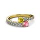 2 - Delise 5.00mm Round Yellow Sapphire and Pink Tourmaline with Side Diamonds Bypass Ring 