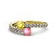 1 - Delise 5.00mm Round Yellow Sapphire and Pink Tourmaline with Side Diamonds Bypass Ring 