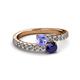 2 - Delise 5.00mm Round Tanzanite and Blue Sapphire with Side Diamonds Bypass Ring 