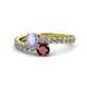 1 - Delise 5.00mm Round Tanzanite and Ruby with Side Diamonds Bypass Ring 