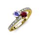 3 - Delise 5.00mm Round Tanzanite and Ruby with Side Diamonds Bypass Ring 
