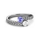 2 - Delise 5.00mm Round Tanzanite and White Sapphire with Side Diamonds Bypass Ring 