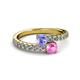 2 - Delise 5.00mm Round Tanzanite and Pink Sapphire with Side Diamonds Bypass Ring 