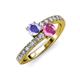 3 - Delise 5.00mm Round Tanzanite and Pink Sapphire with Side Diamonds Bypass Ring 