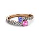 2 - Delise 5.00mm Round Tanzanite and Pink Sapphire with Side Diamonds Bypass Ring 