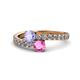 1 - Delise 5.00mm Round Tanzanite and Pink Sapphire with Side Diamonds Bypass Ring 