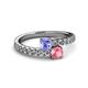 2 - Delise 5.00mm Round Tanzanite and Pink Tourmaline with Side Diamonds Bypass Ring 