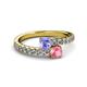 2 - Delise 5.00mm Round Tanzanite and Pink Tourmaline with Side Diamonds Bypass Ring 