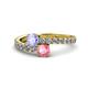 1 - Delise 5.00mm Round Tanzanite and Pink Tourmaline with Side Diamonds Bypass Ring 